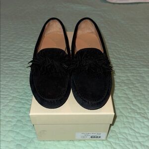 M. Gemi Felize Pom Pom Black Suede Driving Shoes | Women’s size 38.5